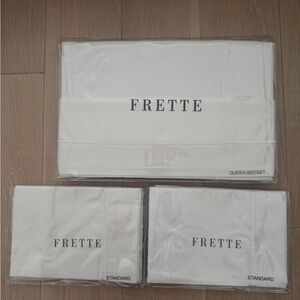Frette One Bourdon White Queen Bedsheet set with 4 Extra Pillowcases